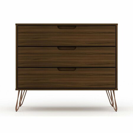 DESIGNED TO FURNISH Rockefeller Mid-Century-Modern Dresser with 3- Drawers in Brown, 28.86 x 35.24 x 17.52 in. DE2616290